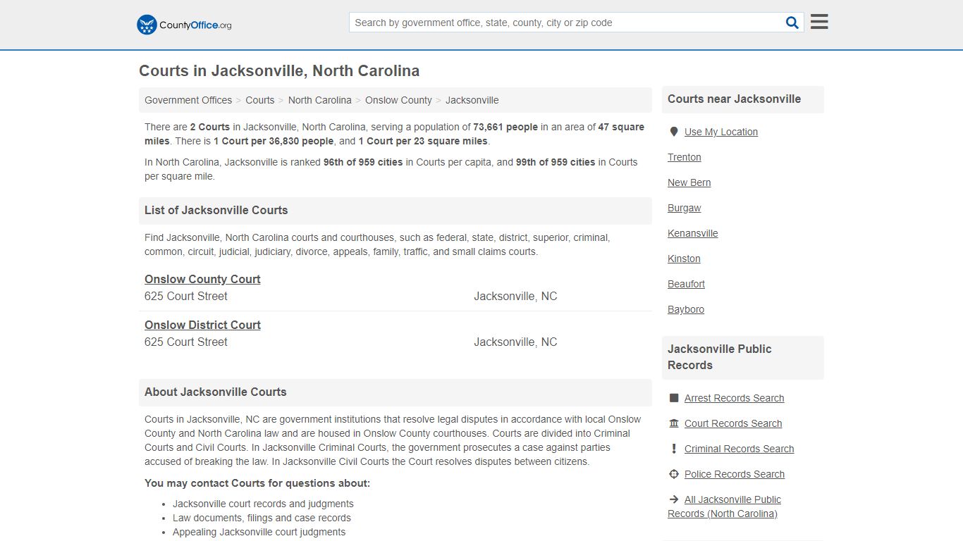 Courts - Jacksonville, NC (Court Records & Calendars) - County Office